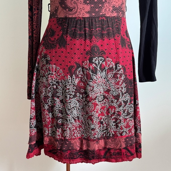 Desigual - Black And Red Long Sleeve Dress - Picture 4 of 14